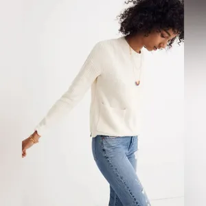 Madewell Bright‎ Ivory Knit Patch Pocket Pullover Sweater J8782 thumbnail 10