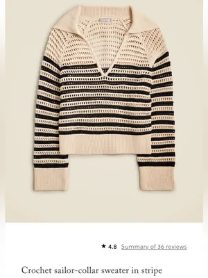 J. Crew Crochet Sailor Collar Open Knit Neutral Stripe Pullover Sweater Cotton M thumbnail 2