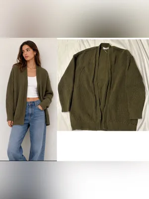MANGO cotton knit cardigan in dark green thumbnail 2
