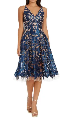 Dress the Population Blair Dress in Navy/Nude thumbnail 1