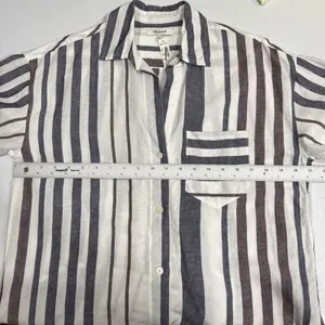MADEWELL Striped Button-Up Shirt in Linen-Cotton Womens S Shirred 3/4 Sleeves thumbnail 10