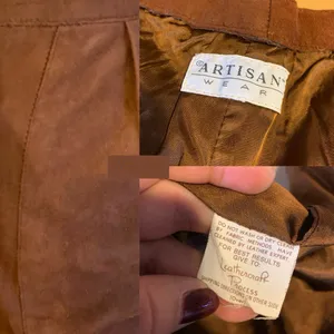 Vintage 1980'S Sienna Brown Artisan Wear Suede Pleated Trousers (Xs) thumbnail 12
