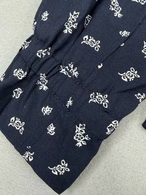 LOFT Navy Floral Zip Front Peplum Jacket Blouse Tie Waist Lined Medium thumbnail 3