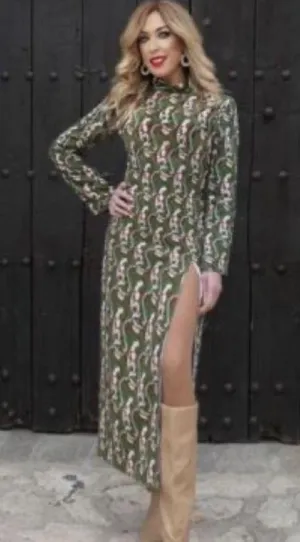 Nwot Zara Woman'S Paisley Printed Midi Dress Green/Multicolor Xs Bloggers Fave thumbnail 6