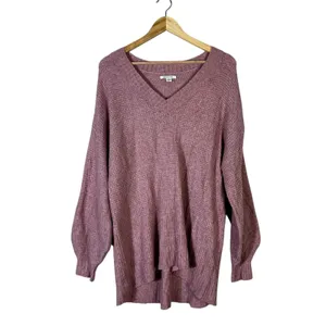 American Eagle Waffle Knit V-Neck Sweater Pink Oversized Balloon Sleeve Size M thumbnail 2