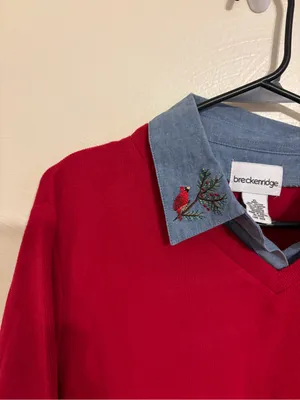 Breckenridge Cardinal Embroidered Layered Sweater Shirt XL Red thumbnail 5