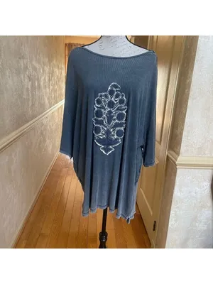 Free People FP Movement Harmony Tee - blue indigo combo burnout graphic Sz Large thumbnail 12