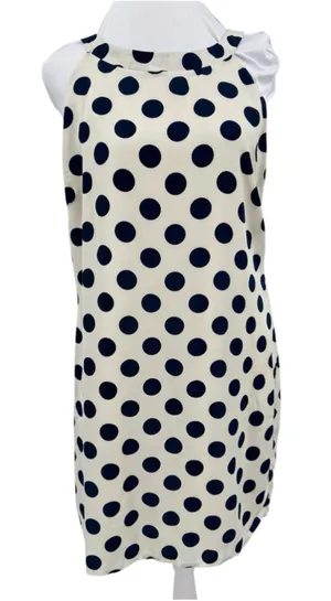 Polka Dot Dress Cream & Navy Blue Halter Neckline Sleeveless Pink Owl Medium thumbnail 1