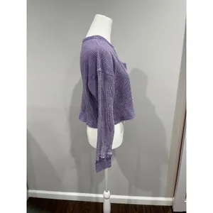 Madeline &‎ Monroe Purple Waffle Knit Cropped V Neck Long Sleeve Top Size M thumbnail 5