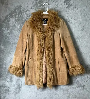 Vintage Penny Lane Leather Coat Faux Fur Y2K Hippie M Petite Boho Chic Festival thumbnail 1