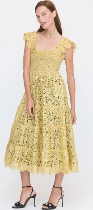 Hill House The Ellie Lace Nap Dress In Gold Lace, M thumbnail 1