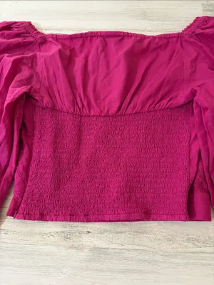 FARM Rio Pink Lace Puff sleeve Cropped Blouse thumbnail 11