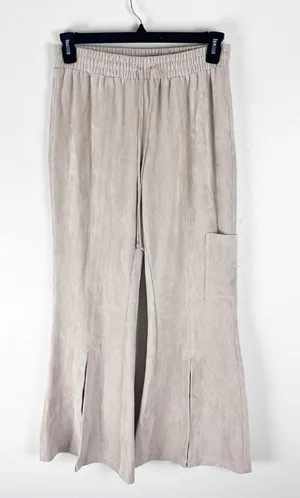 ANTHROPOLOGIE DAILY PRACTICE Cream Ribbed High Ankle Splits Flare Pants Small thumbnail 1