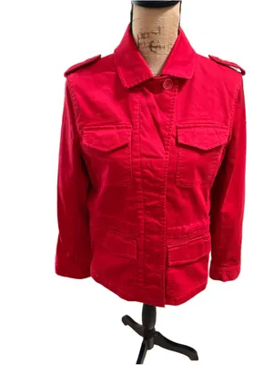 Talbots Red Cotton Twill Utility Field Jacket, Size M (21” PTP) thumbnail 2
