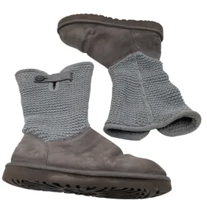 UGG Shaina Cardy Grey Knit Suede Mid Calf Boots Womens 10 1012534 thumbnail 1