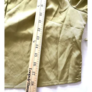 Lulus Green Cropped Satin Feel Blouse Open Back Long Sleeve Front Button Sz XL thumbnail 8