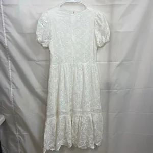 Women's white puff sleeve eyelet cutout tiered cottagecore peasant dress‎ small thumbnail 7