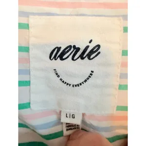 Aerie Button Down Shirt Women Large Green Pink Striped Coastal Relaxed Fit Top thumbnail 7