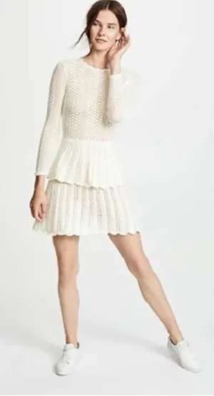 NWT Cynthia Rowley Pointelle Knit Peplum Sweater Dress Cream Size M thumbnail 1