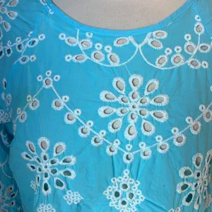 Sky Blue Eyelet Top Scalloped Bell Sleeves Studio JPP Womens Medium thumbnail 8