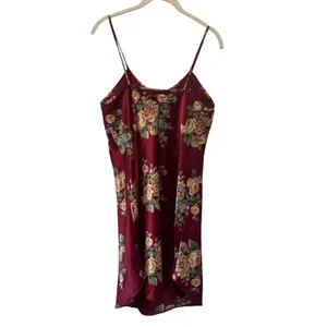 Kathryn Floral Satin Burgundy Mini‎ Slip Dress vintage Lingerie Approx Sz s thumbnail 6