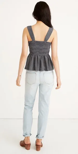 Madewell Texture & Thread Smocked Peplum Tank Top in Stripe thumbnail 3