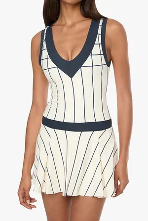 NWOT We Wore What pleated tennis dress cream navy extra small thumbnail 1
