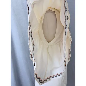 La Lavon Mini Dress Cream Embroidered Flutter‎ Sleeve Empire Waist Large L thumbnail 9