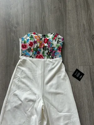 New Lulus Remarkable Energy White Floral Embroidered Strapless Jumpsuit MSRP $99 thumbnail 6