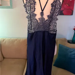 Victorias Secret Blue Satin Lace Trim Chemise Nightie Slip Dress Size XS thumbnail 3