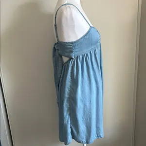 SO Light Blue Chambray Denim Babydoll Mini Sundress Tunic Tank thumbnail 2