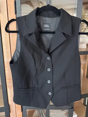Zara waistcoat tailored vest top sleeveless collar lapel button down thumbnail 1