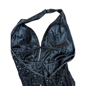 Scala Black Halter Beaded Sequin Maxi Formal Gown Sz L‎ thumbnail 11