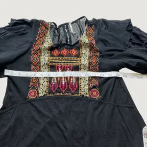 Free People Black Embroidered Ruffle Sleeve Mesh Tunic Top XS OB548394 thumbnail 4