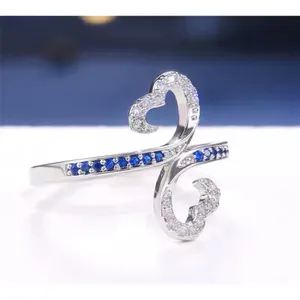 White Gold Plated Double Heart Lab Sapphire Ring Size‎ 7 thumbnail 9