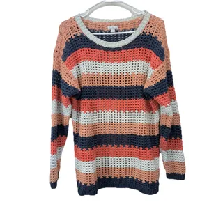 LL Bean Colorful Stripes Sig Bailey Island Chunky Cotton Pullover Sweater‎ LARGE thumbnail 4