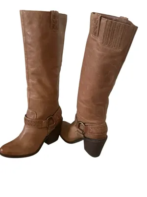 Lucky brand Ethelda knee high boots tan leather harness ring buckle size 6.5 thumbnail 4