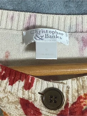 Christopher & Banks Cream Cardigan with Fall Leaf Print Cozy Casual Halloween S thumbnail 4