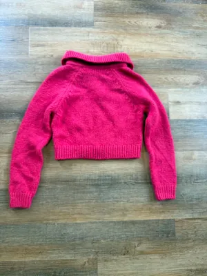 Zara Bright Fuchsia Collared Cropped V-Neck Sweater Size small Barbiecore thumbnail 5