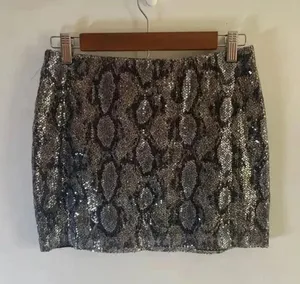 Y2K Express Sequin Snakeskin Pattern Mini Skirt - Black/Gold - Size XS 0289‎ thumbnail 1