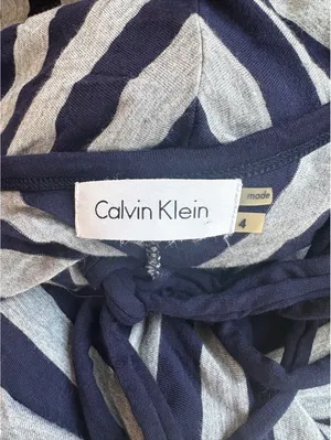 Calvin Klein Women's Navy and Gray Striped Maxi Dress with Tie Waist Size 4 thumbnail 4