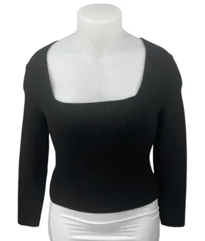 Abercrombie & Fitch Black Rib Knit Long Sleeve Square Neck Crop Sweater Top XL thumbnail 1