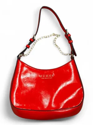 Guess Red Patent Leather Shoulder Bag Gold Chain Y2K Mini Purse Hobo thumbnail 1