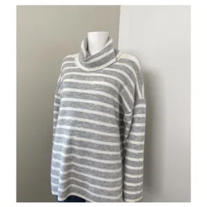 $75 LOFT - tunic style turtleneck sweater, gray and cream striped M thumbnail 5