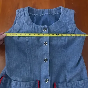 Vintage 70s blue button up vest red trim front pockets Handmade Small thumbnail 6