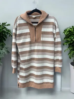 Umgee Striped Half Zip Dress Oversized Small thumbnail 2