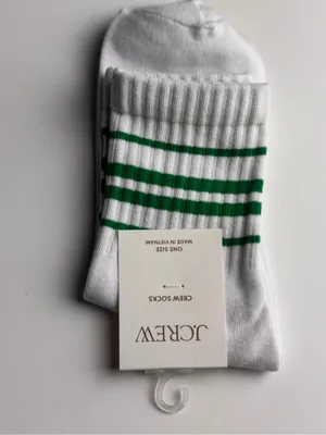 J. Crew White Crew Socks with Green Stripes New With Tag One Size thumbnail 3