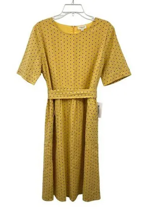 Orange Creek Los Angeles Dress Womens L NEW Yellow Black Polka Dot Modest thumbnail 1