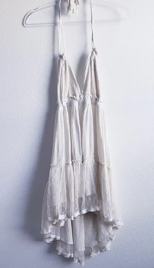 Free People 100 Degree Ivory White Lace Ruffle Mini Halter Dress thumbnail 1