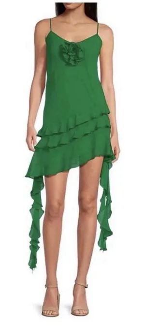 Gianni Bini Emerald Green Asymmetrical Ruffle Slip Dress thumbnail 1